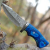 Beautiful blue handle Custom Handmade Damascus Steel Fixed Blade Hunting Knife with Leather Sheath - Image 3