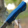 Beautiful blue handle Custom Handmade Damascus Steel Fixed Blade Hunting Knife with Leather Sheath - Image 5