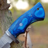 Beautiful blue handle Custom Handmade Damascus Steel Fixed Blade Hunting Knife with Leather Sheath - Image 4