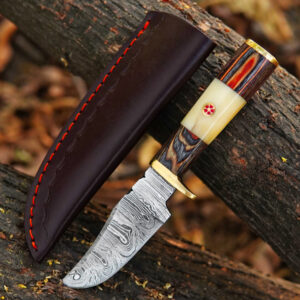 Beautiful Custom Handmade Damascus Steel knife with  leather sheet- beat for gift