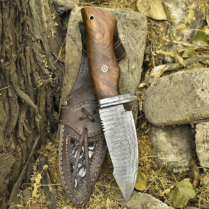 Custom Handmade Damascus Steel Fixed Blade Hunting Knife with Leather Sheath- 10inch Survival Hunting Knives for men- Best Skinning knife for hunting Camping Outdoor