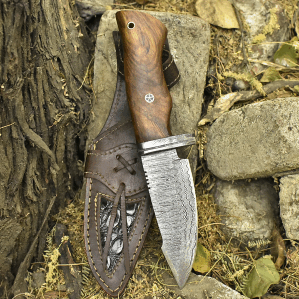 Custom Handmade Damascus Steel Fixed Blade Hunting Knife with Leather Sheath- 10inch Survival Hunting Knives for men- Best Skinning knife for hunting Camping Outdoor