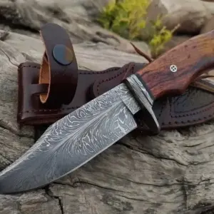 10" Damascus Hunting Knife with Sheath – Handmade Custom Buck/Deer Hunting & Camping Survival Knife – Premium Outdoor Tool